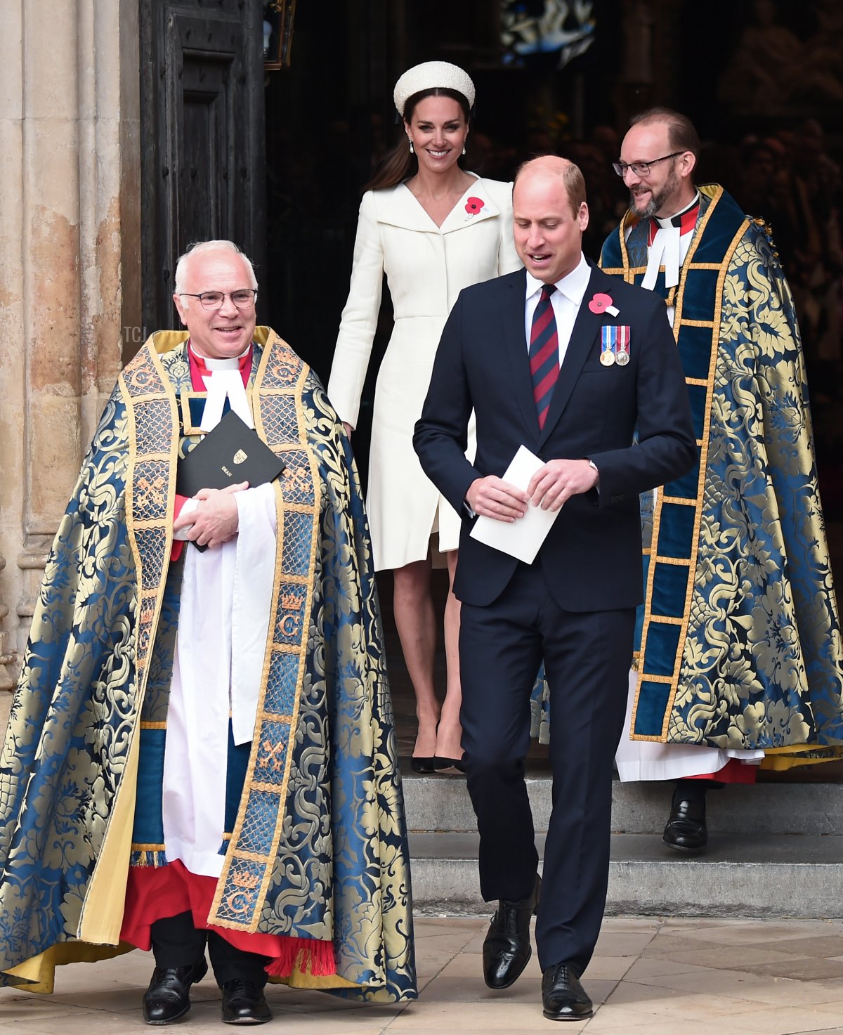 Prince William, Duke of Cambridge and Catherine, Duchess of Cambridge leave after a Service Of Commemoration and Thanksgiving as part of the ANZAC day services at Westminster Abbey on April 25, 2022 in London, England