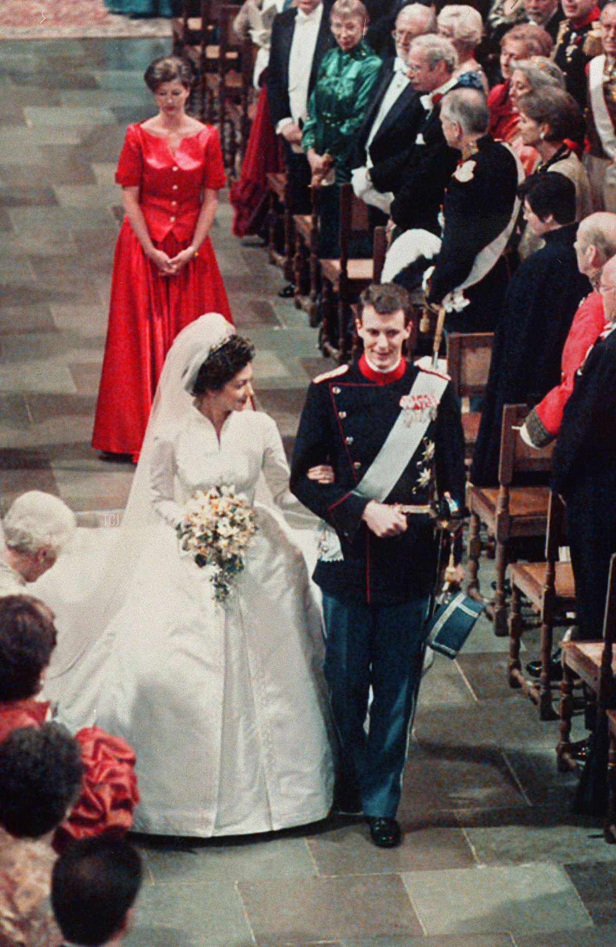Princess Alexandra and Prince Joachim depart after their wedding ceremony at Frederiksborg Castle Church, 18 November 1995