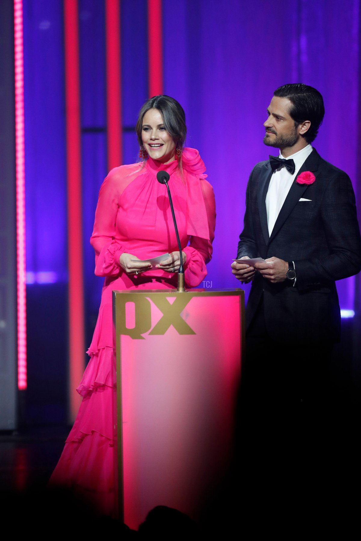 Princess Sofia and Prince Carl Philip hand out an award during the QX Gay Gala at Cirkus in Stockholm, Sweden, April 25, 2022 (Christine Olsson/TT News Agency/Alamy)
