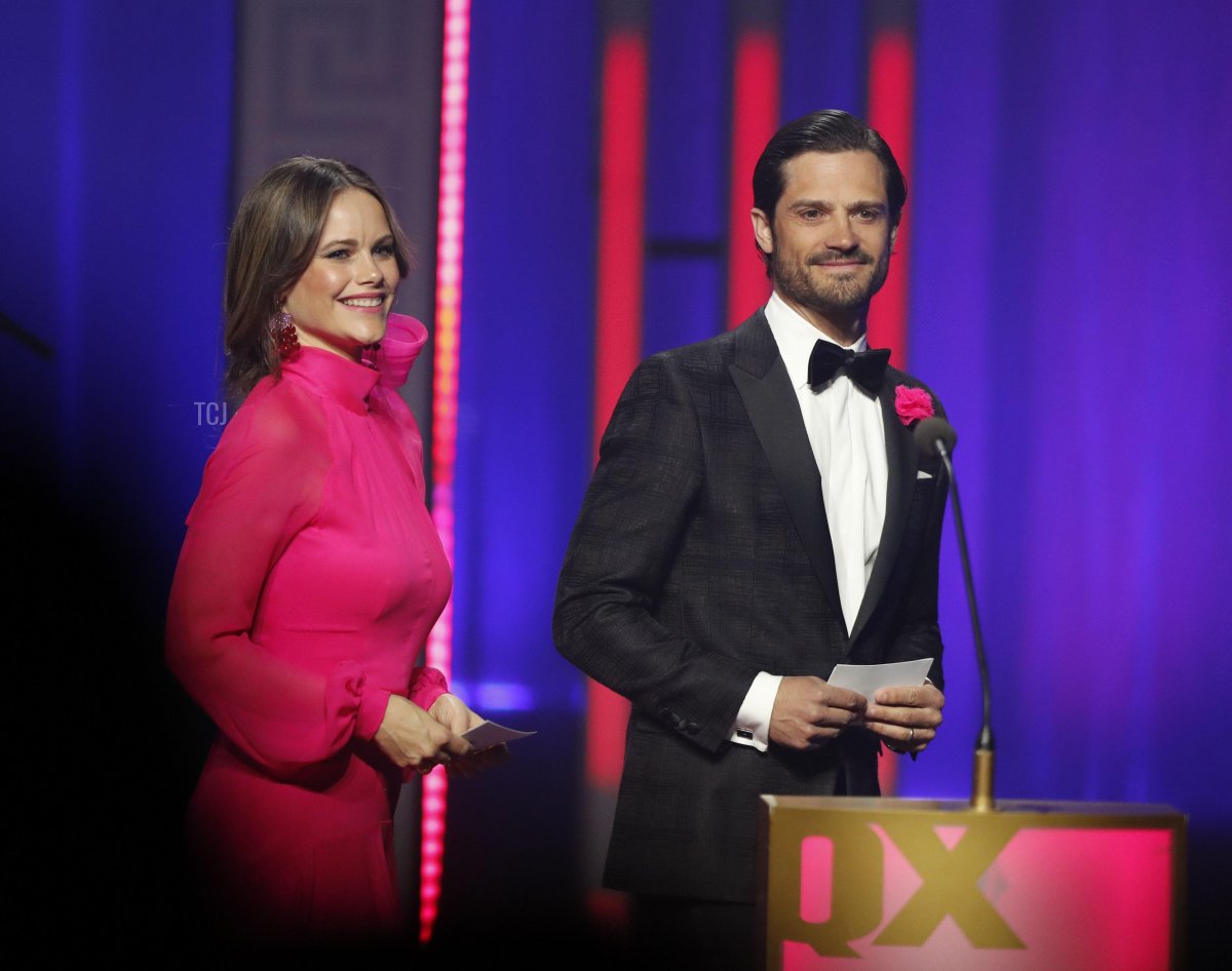 Princess Sofia and Prince Carl Philip hand out an award during the QX Gay Gala at Cirkus in Stockholm, Sweden, April 25, 2022