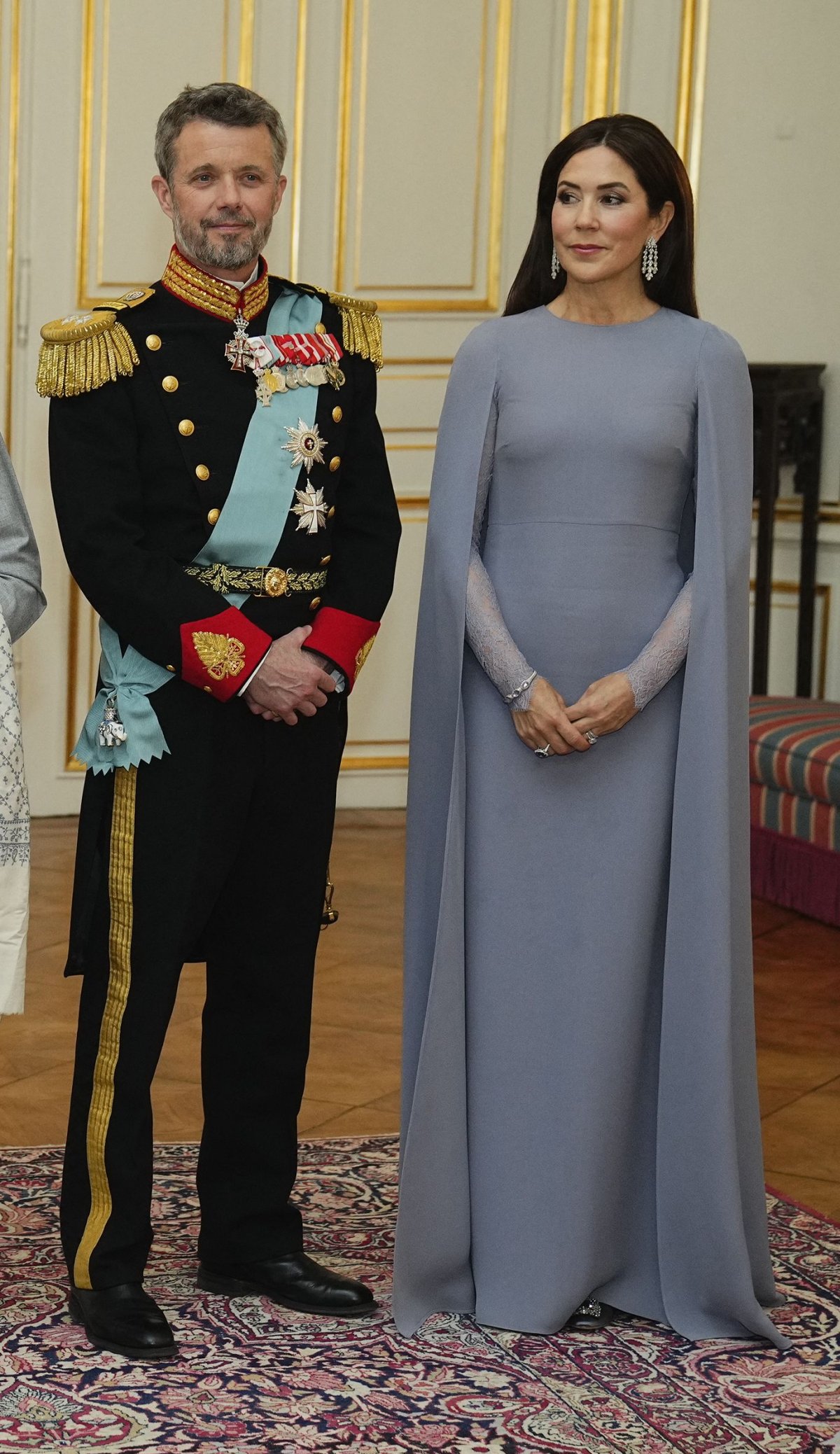 India's Prime Minister Narendra Modi (C) poses for a photo with (from L-R) Danish Prime Minister Mette Frederiksen, Queen Margrethe of Denmark, her son crownprince Frederik and his wife crownprincess Mary at an official audience at Amalienborg Castle in Copenhagen, Denmark, on May 3, 2022