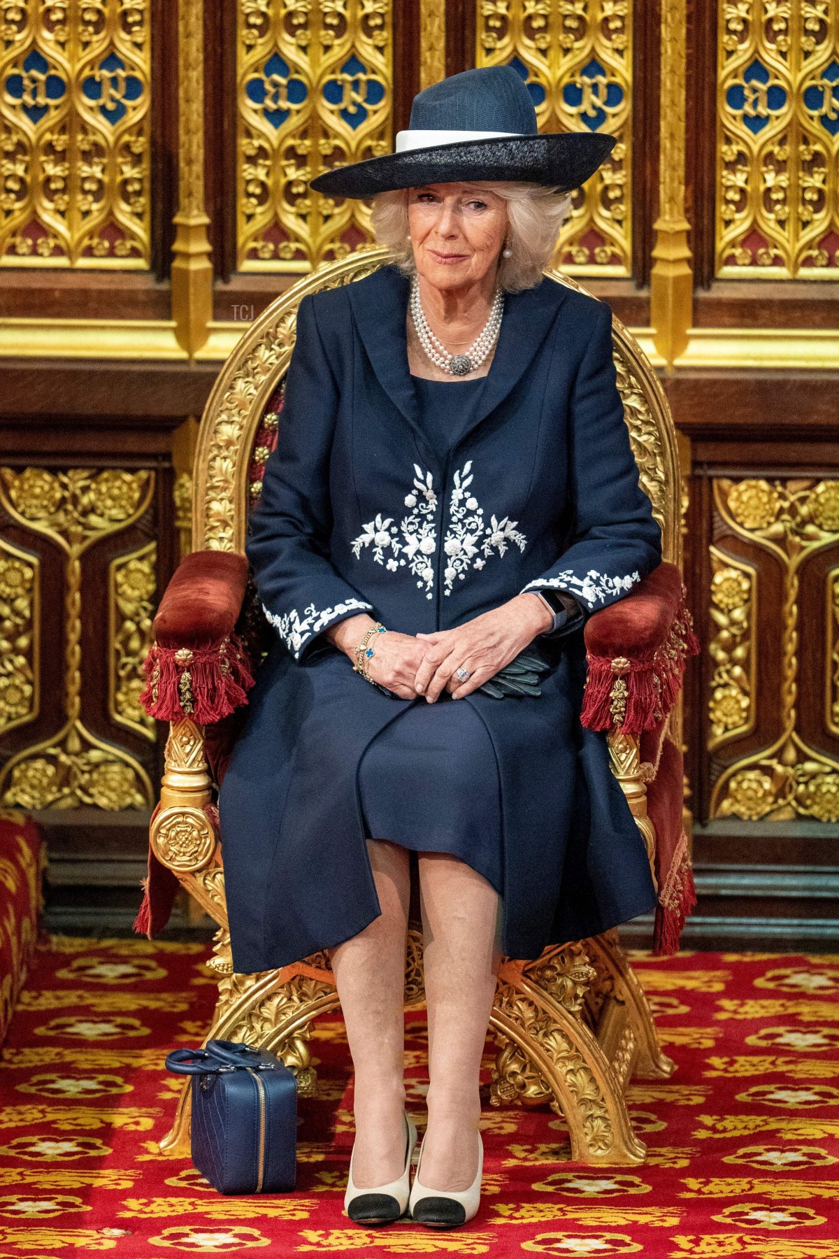 Britain's Camilla, Duchess of Cornwall, listens to the Queen's Speech, in the House of Lords chamber, during the State Opening of Parliament, at the Houses of Parliament, in London, on May 10, 2022