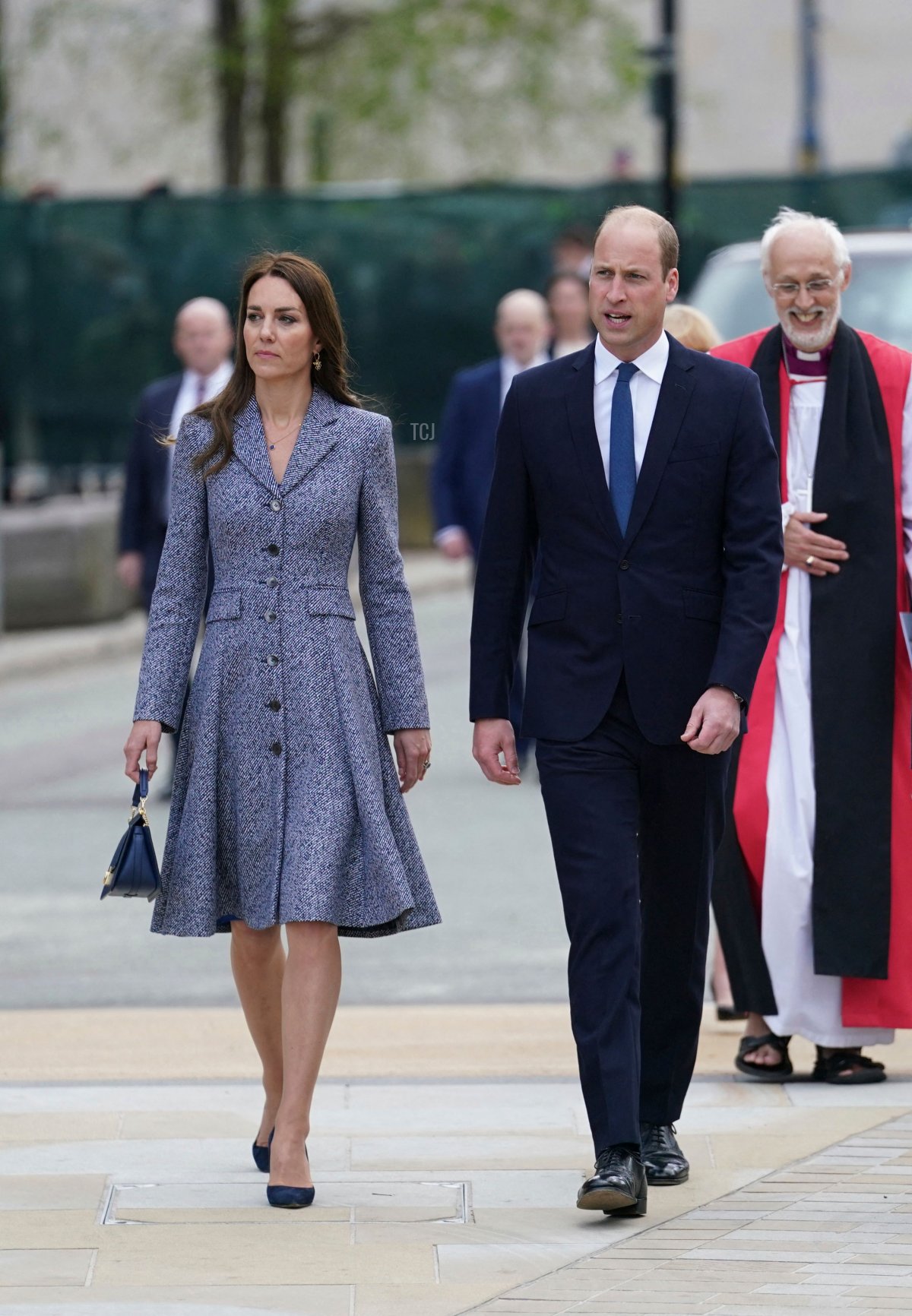 Britain's Prince William, Duke of Cambridge (L) and Britain's Catherine, Duchess of Cambridge (2nd R) arrive to attend the official opening of the Glade of Light memorial in Manchester, north-west England on May 10, 2022