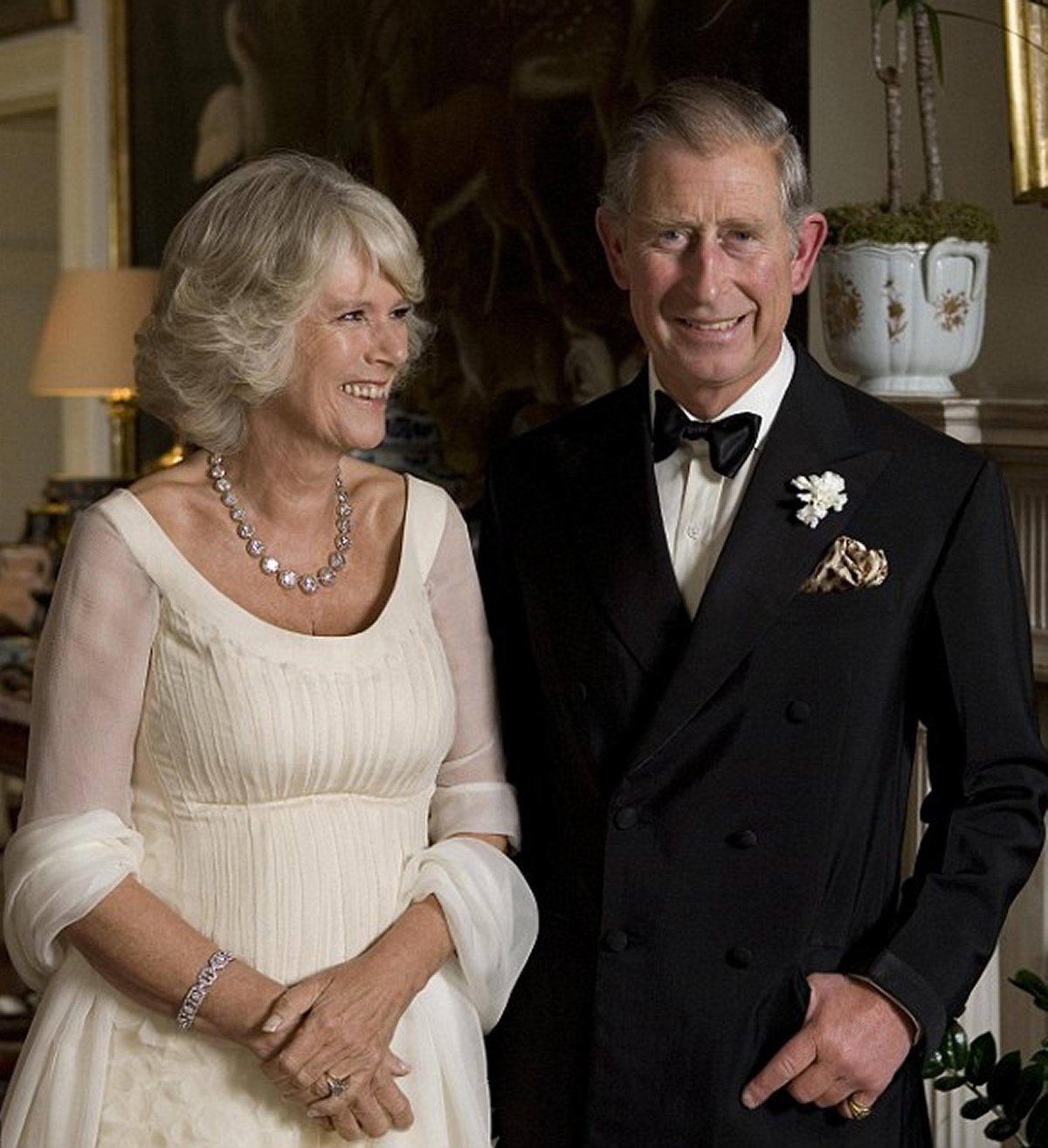 The Duchess of Cornwall and the Prince of Wales in an official portrait released to celebrate her 60th birthday, July 2007
