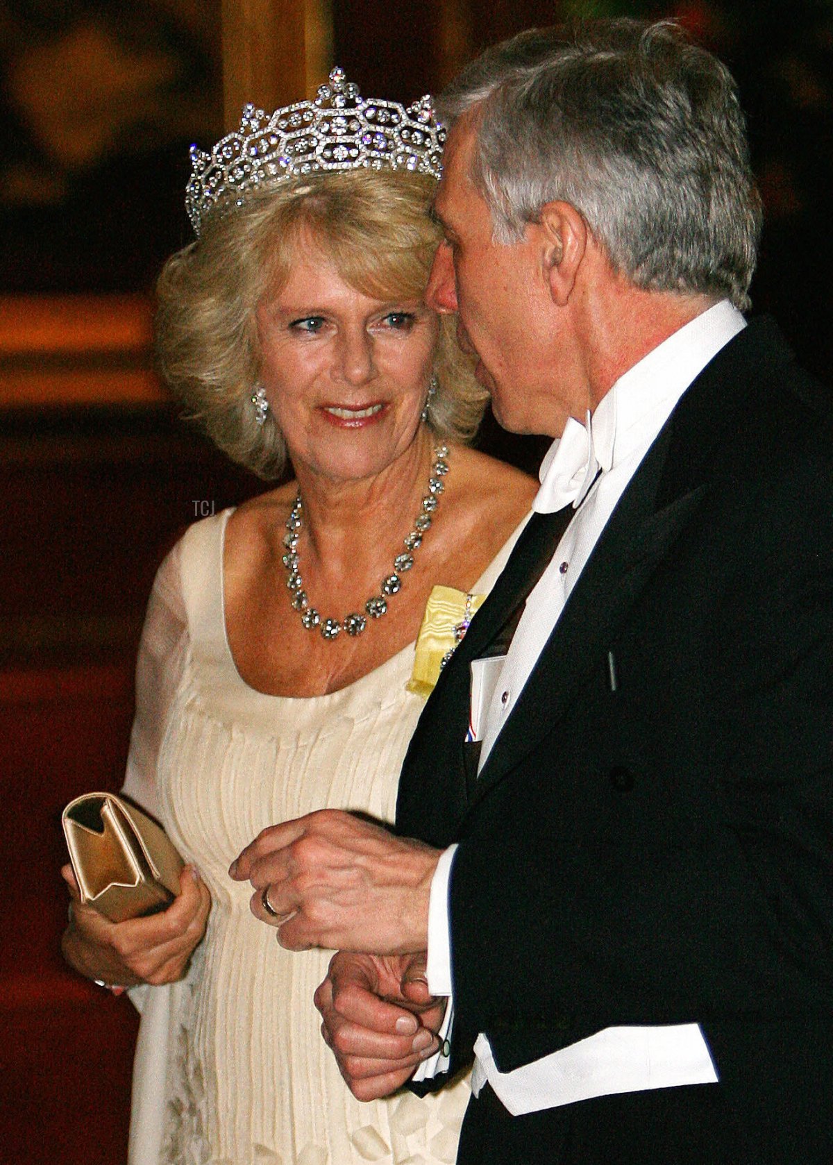 Camilla, Duchess of Cornwall (L) and Jack Straw Secretary of State for Justice walk to a royal diner reception on March 26, 2008 at Windsor Castle during a visit by French President Nicolas Sarkozy