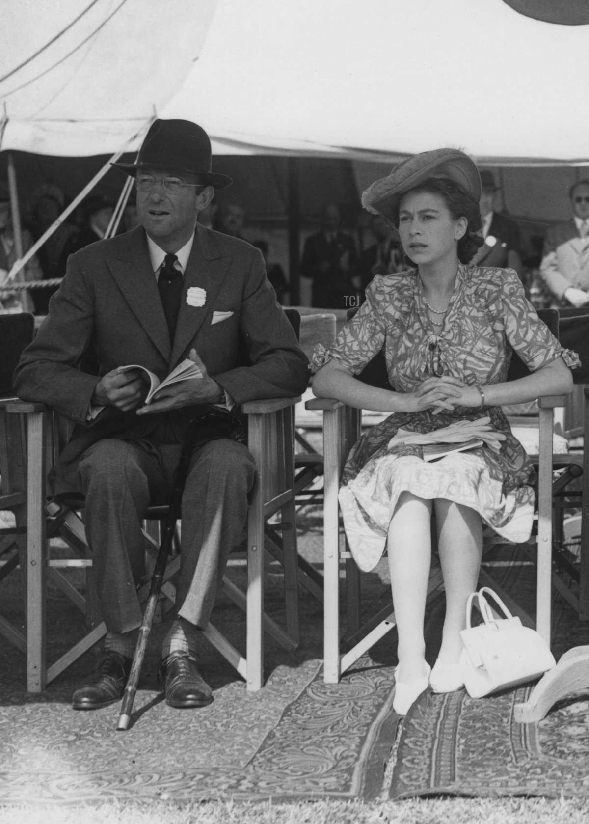 Henry Somerset, the 10th Duke of Beaufort (1900-1984) and Princess Elizabeth attend the first day of the Royal Windsor Horse Show, 26th June 1947