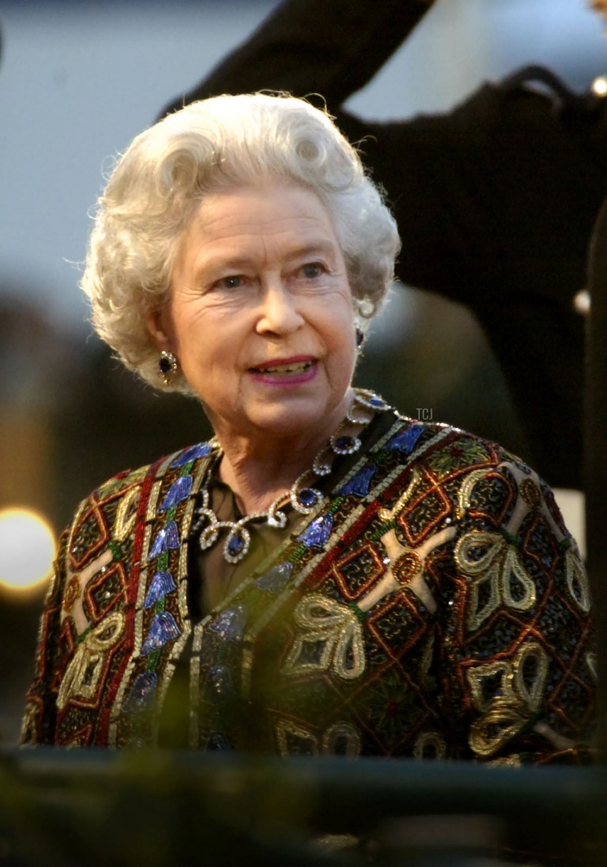 Queen Elizabeth arrives at the "All The Queen's Horses" event May 18, 2002 at The Royal Windsor Horse Show at Windsor Great Park, England