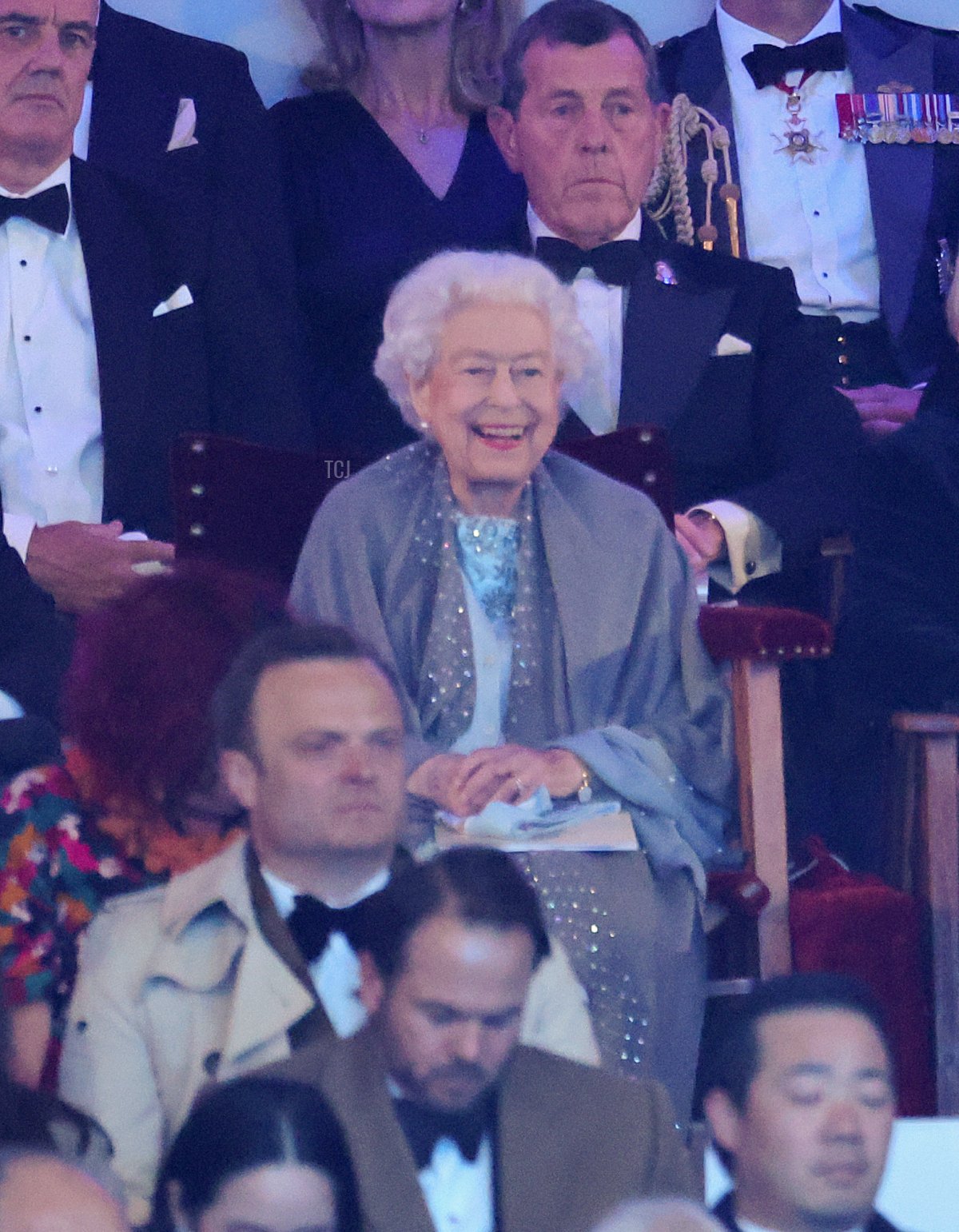 Queen Elizabeth II during the "A Gallop Through History" performance as part of the official celebrations for Queen Elizabeth II's Platinum Jubilee at the Royal Windsor Horse Show at Home Park on May 15, 2022 in Windsor, England