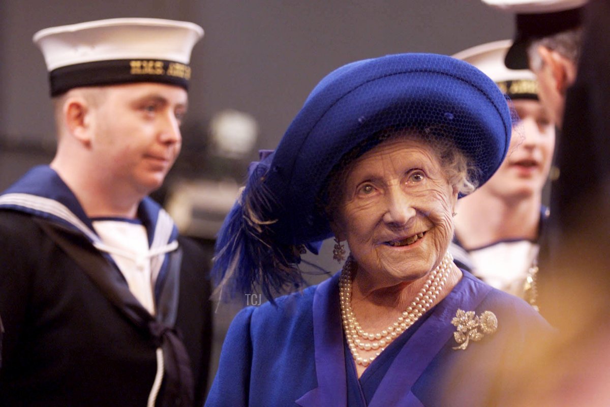 The Queen Mother meets officers and ratings on the Royal Navy aircraft carrier HMS Ark Royal moored in Portsmouth during a ceremony of rededication after the vessel has undergone a 147 million refit