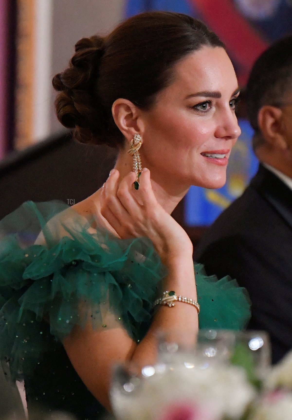 Catherine Duchess of Cambridge and Prime Minister of Jamaica Andrew Holness attend a dinner hosted by the Governor General of Jamaica at King's House on March 23, 2022 in Kingston, Jamaica