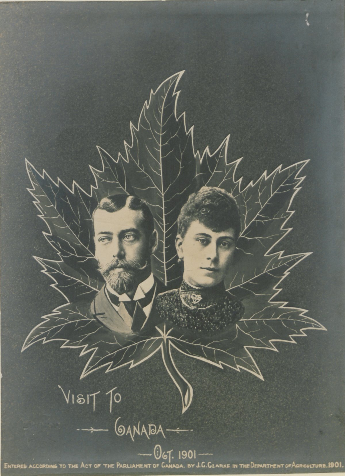 Duke and Duchess of Cornwall and York upon the design of a maple leaf, 1901