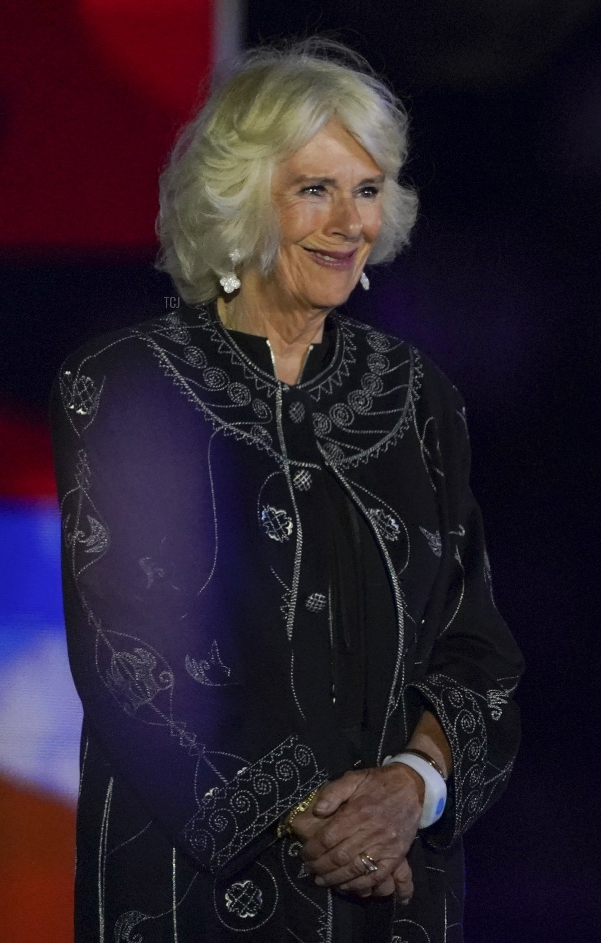 Camilla, Duchess of Cornwall and Prince Charles are seen on stage during the Platinum Party At The Palace at Buckingham Palace on June 4, 2022 in London, England