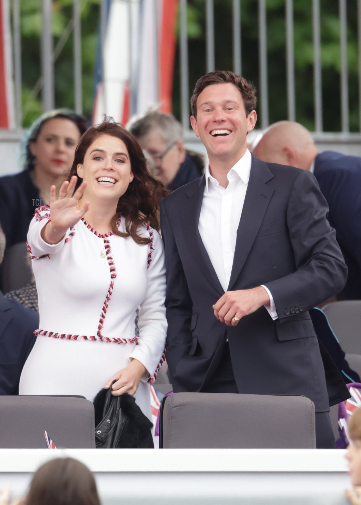Princess Eugenie and Jack Brooksbank during the Platinum Party at the Palace in front of Buckingham Palace on June 04, 2022 in London, England
