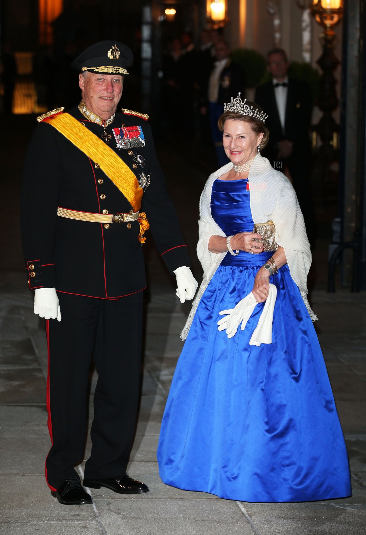 King Harald V of Norway and Queen Sonja of Norway attend the Gala dinner for the wedding of Prince Guillaume Of Luxembourg and Stephanie de Lannoy at the Grand-ducal Palace on October 19, 2012 in Luxembourg