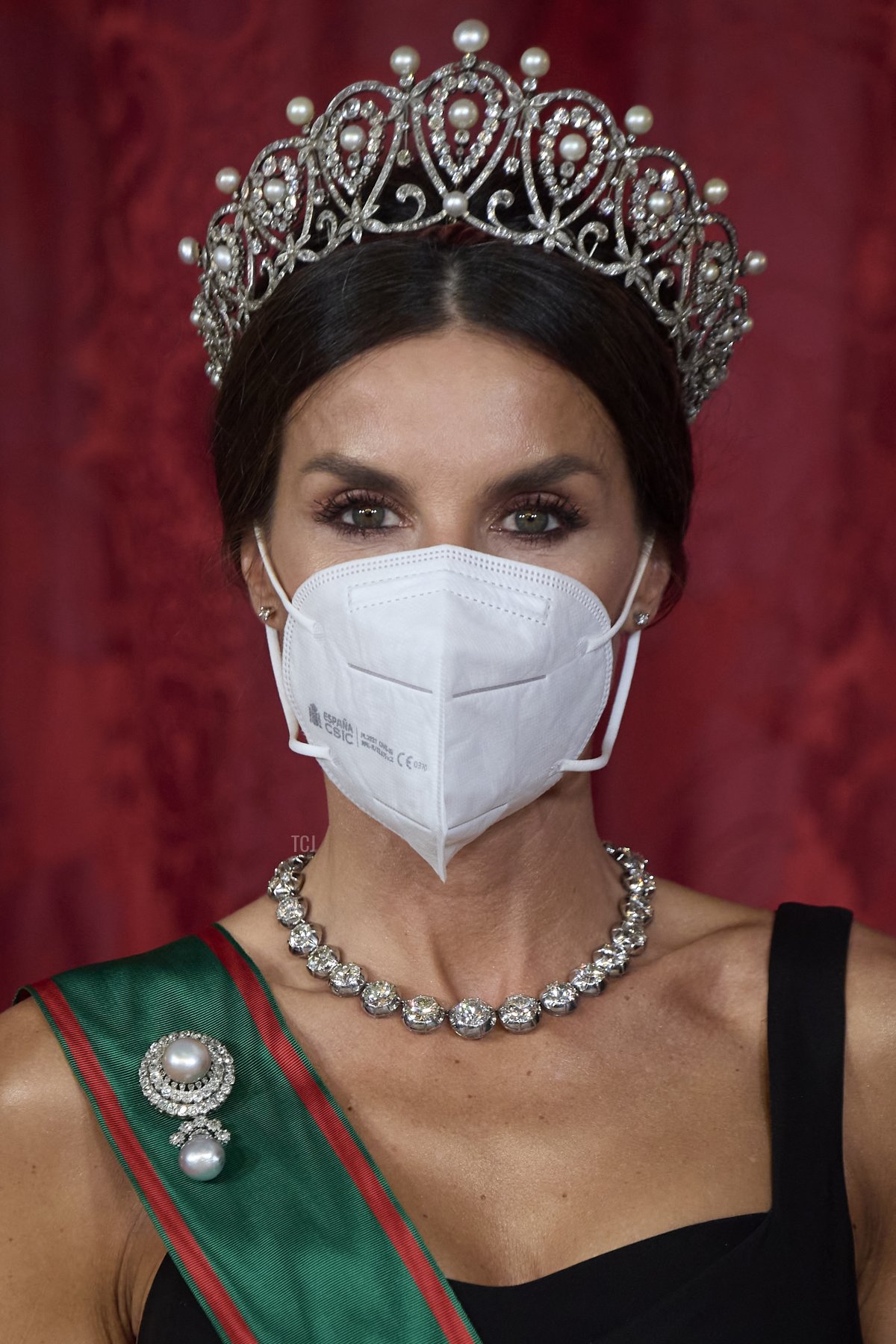 Queen Letizia of Spain receives Italian President Sergio Mattarella for a Gala Dinner honoring Italian President Sergio Mattarella at the Royal Palace on November 16, 2021 in Madrid, Spain