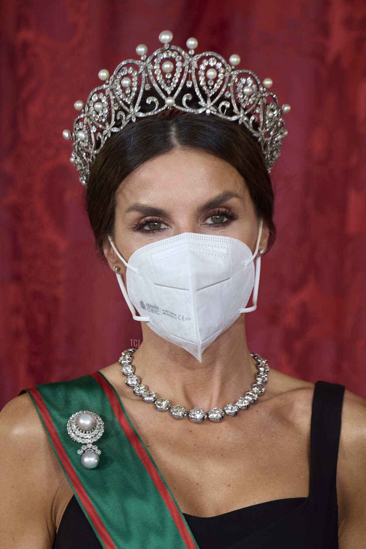 Queen Letizia of Spain receives Italian President Sergio Mattarella for a Gala Dinner honoring Italian President Sergio Mattarella at the Royal Palace on November 16, 2021 in Madrid, Spain