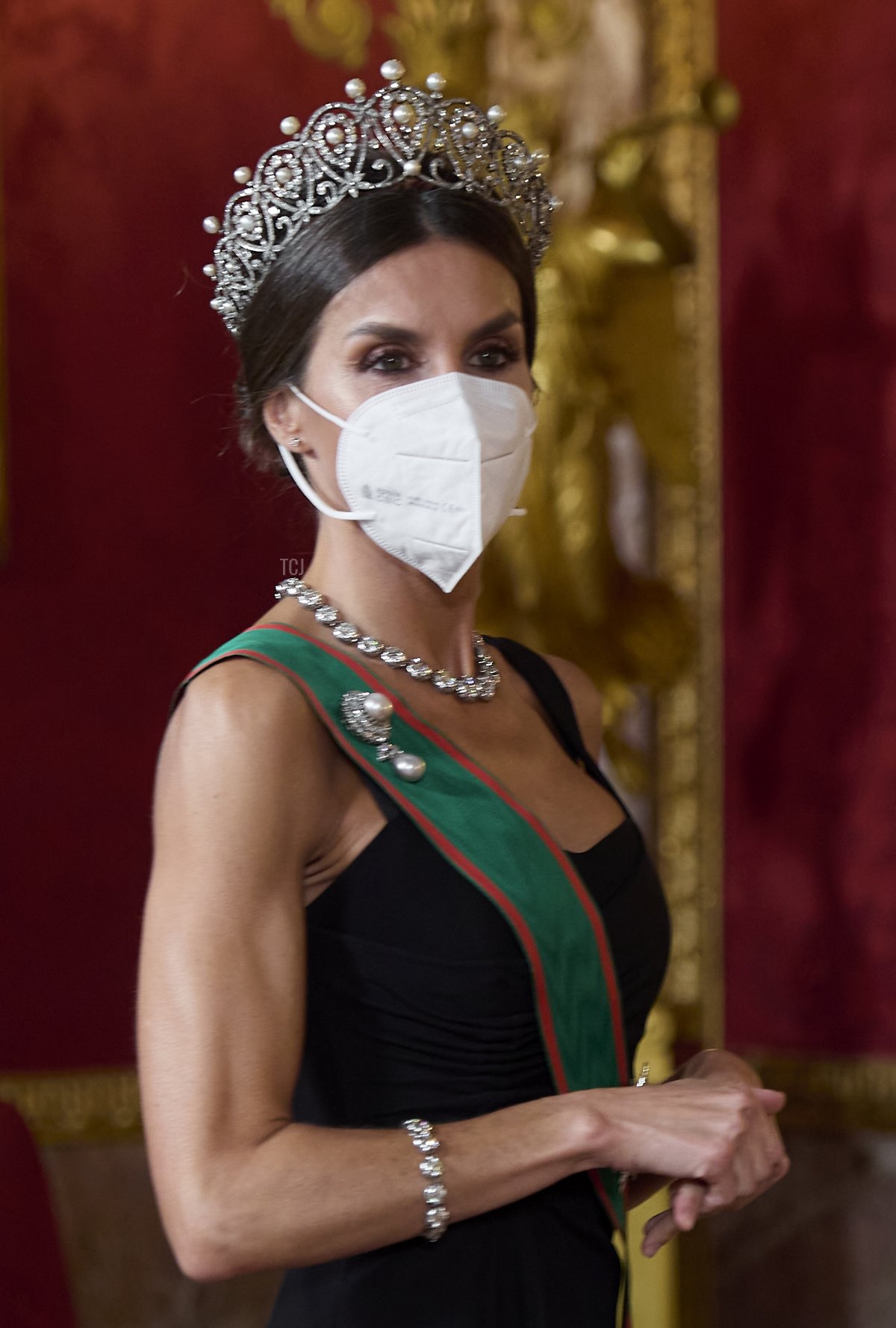 Queen Letizia of Spain receives Italian President Sergio Mattarella for a Gala Dinner honoring Italian President Sergio Mattarella at the Royal Palace on November 16, 2021 in Madrid, Spain