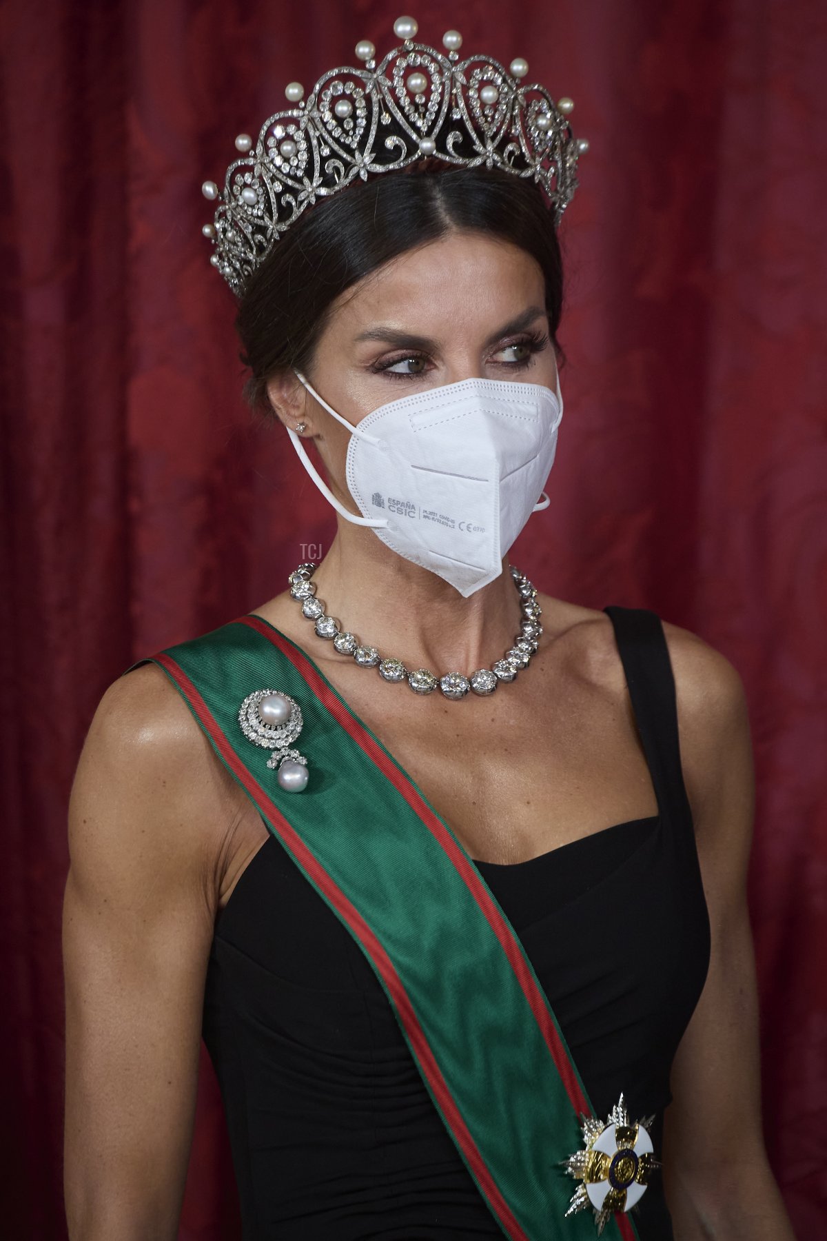 Queen Letizia of Spain receives Italian President Sergio Mattarella for a Gala Dinner honoring Italian President Sergio Mattarella at the Royal Palace on November 16, 2021 in Madrid, Spain