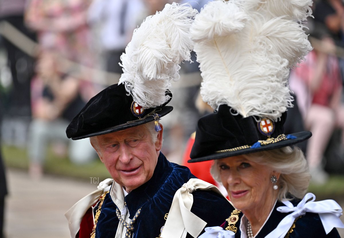 Prince Charles, Prince of Wales and Camilla, Duchess of Cornwall, attend the Order of the Garter Service at St George's Chapel on June 13, 2022 in Windsor, England