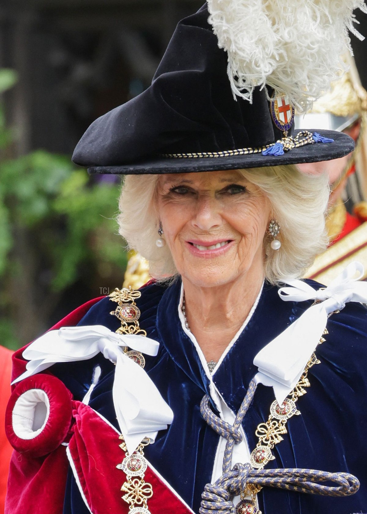 Britain's Camilla, Duchess of Cornwall arrives at St George's Chapel to attend the Most Noble Order of the Garter Ceremony in Windsor Castle in Windsor, west of London on June 13, 2022