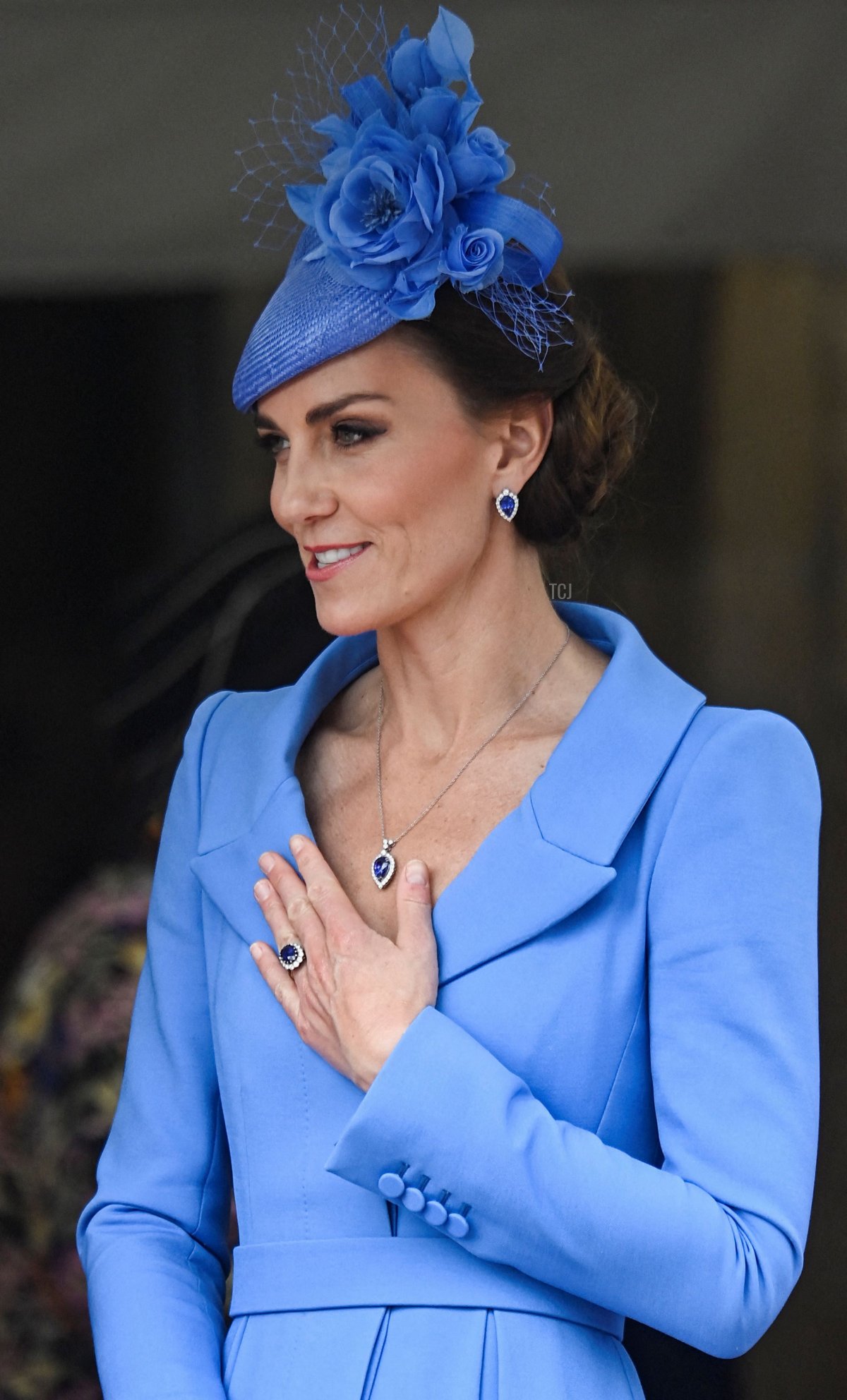 Britain's Catherine, Duchess of Cambridge, arrives at St George's Chapel to attend the Most Noble Order of the Garter Ceremony in Windsor Castle in Windsor, west of London on June 13, 2022