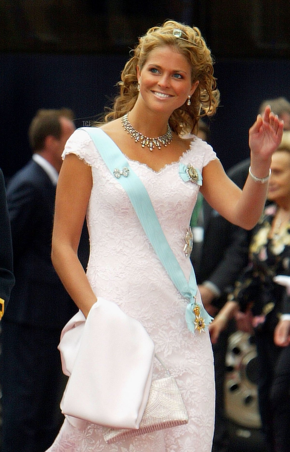 Swedish Crown Princess Victoria, Prince Carl Philip, and Princess Madeleine arrive to attend the wedding between Danish Crown Prince Frederik and Miss Mary Elizabeth Donaldson in Copenhagen Cathedral May 14, 2004 in Copenhagen, Denmark