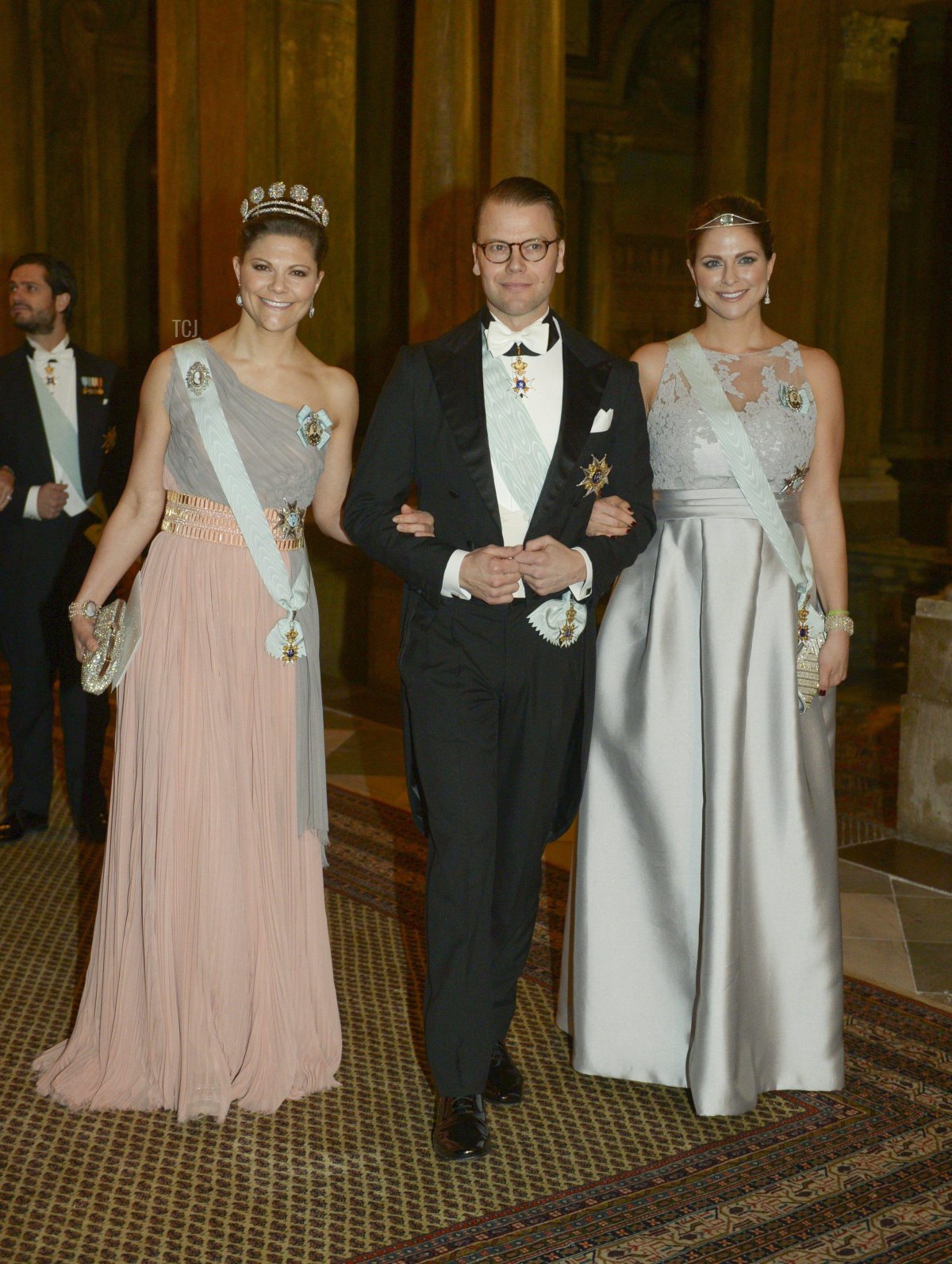 Crown Princess Victoria, Prince Daniel and Princess Madeleine arriving to a reception dinner held on Wednesday Feb. 11, 2015 at the Royal Palace in Stockholm