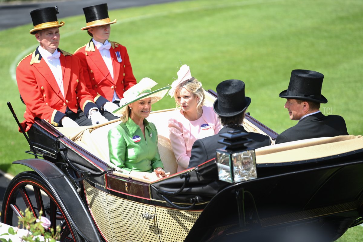 Duchess of Bedford, Lindsey Wallace, The Duke of Bedford and Peter Phillips in the Royal procession during Royal Ascot 2022 at Ascot Racecourse on June 17, 2022 in Ascot, England