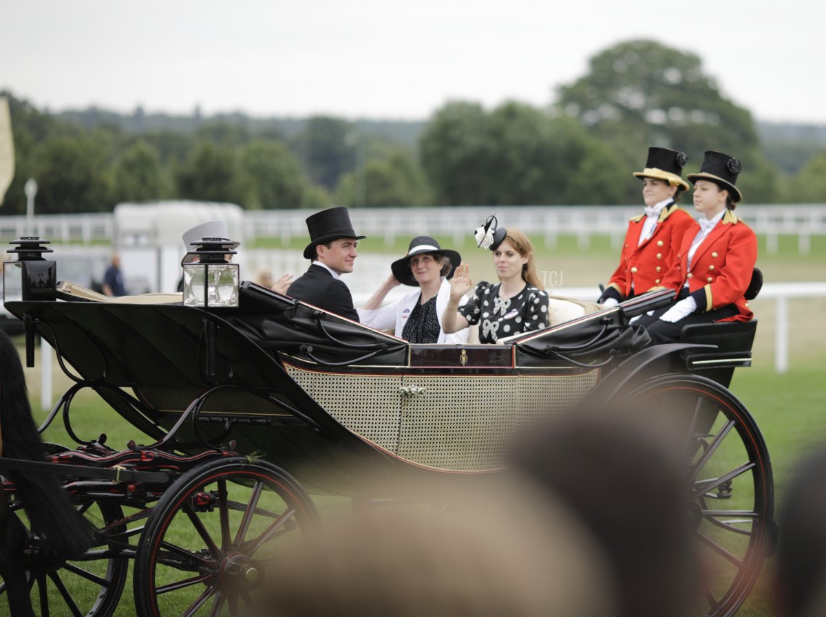 Princess Beatrice, Mr. Edoardo Mapelli Mozzi, Professor Douglas Antczak and Mrs. Lisa Antczak during the royal procession at Royal Ascot 2022 at Ascot Racecourse on June 18, 2022 in Ascot, England