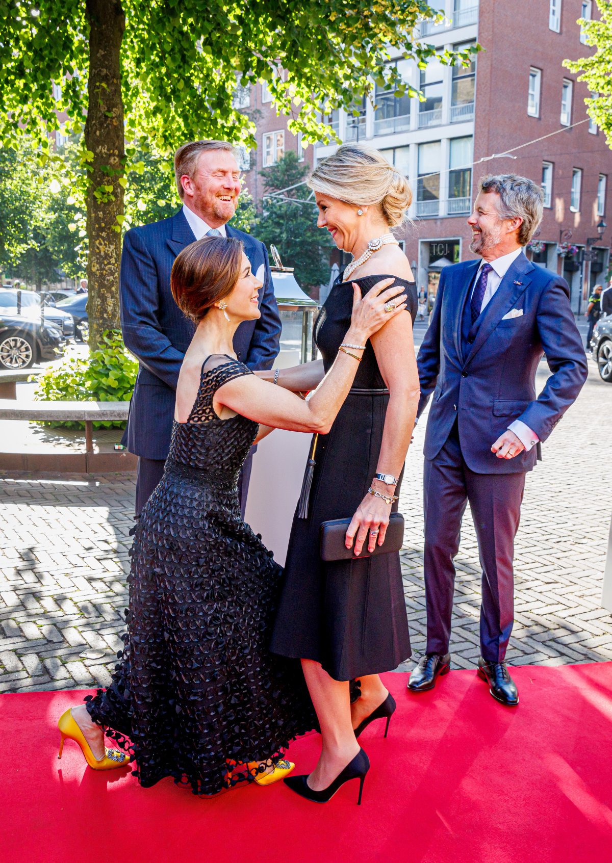 King Willem-Alexander of The Netherlands, Crown Princess Mary of Denmark, Queen Maxima of The Netherlands and Crown Prince Frederik of The Netherlands attend a Dutch-Danish Trade dinner in the Grote Kerk on June 20, 2022 in The Hague, Netherlands