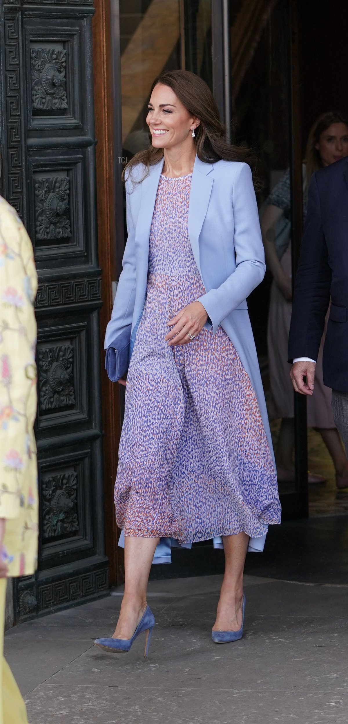 Catherine, Duchess of Cambridge and Prince William, Duke of Cambridge departing the Fitzwilliam Museum during an official visit to Cambridgeshire on June 23, 2022 in Cambridge, England