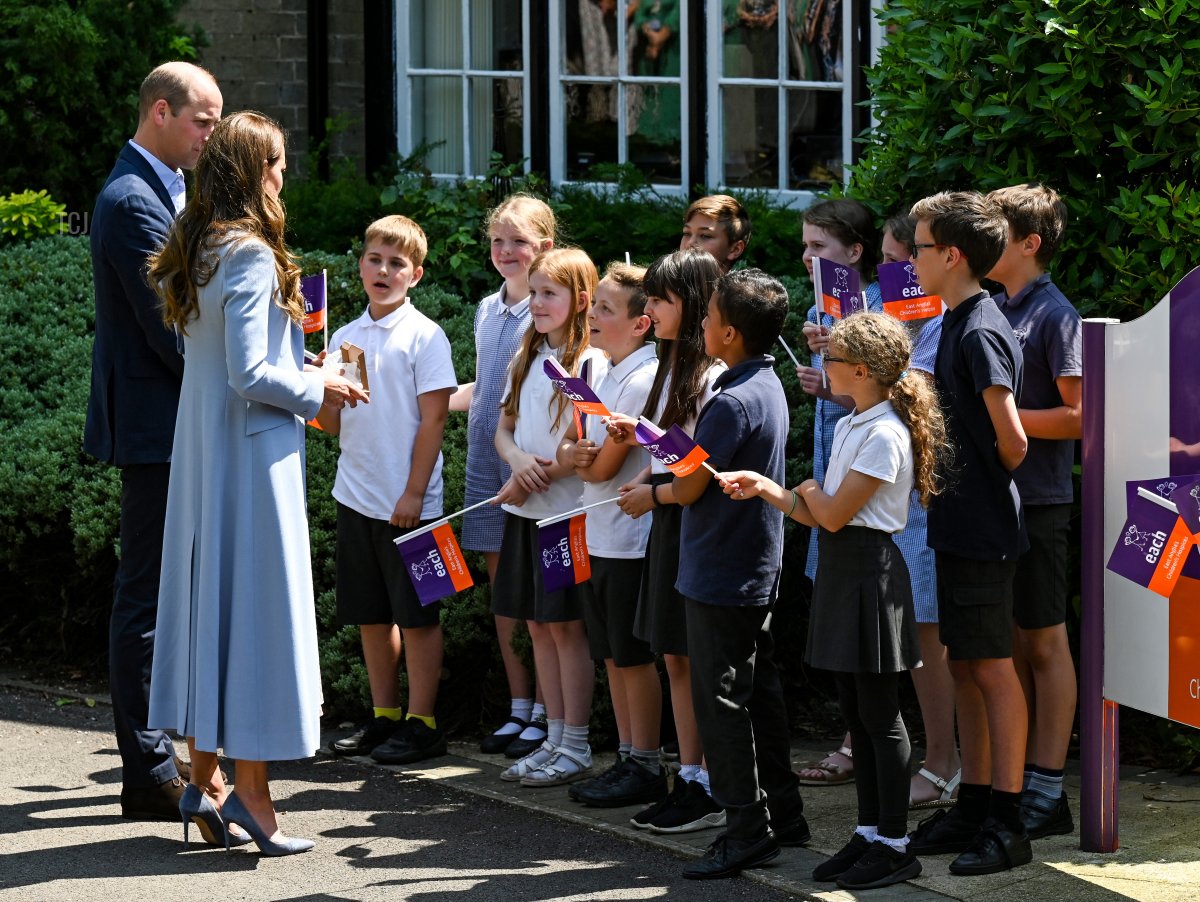 Prince William, Duke of Cambridge and Catherine, Duchess of Cambridge meet with children during a visit to East Anglia’s Children’s Hospice in Milton during an official visit to Cambridgeshire on June 23, 2022 in Cambridge, England