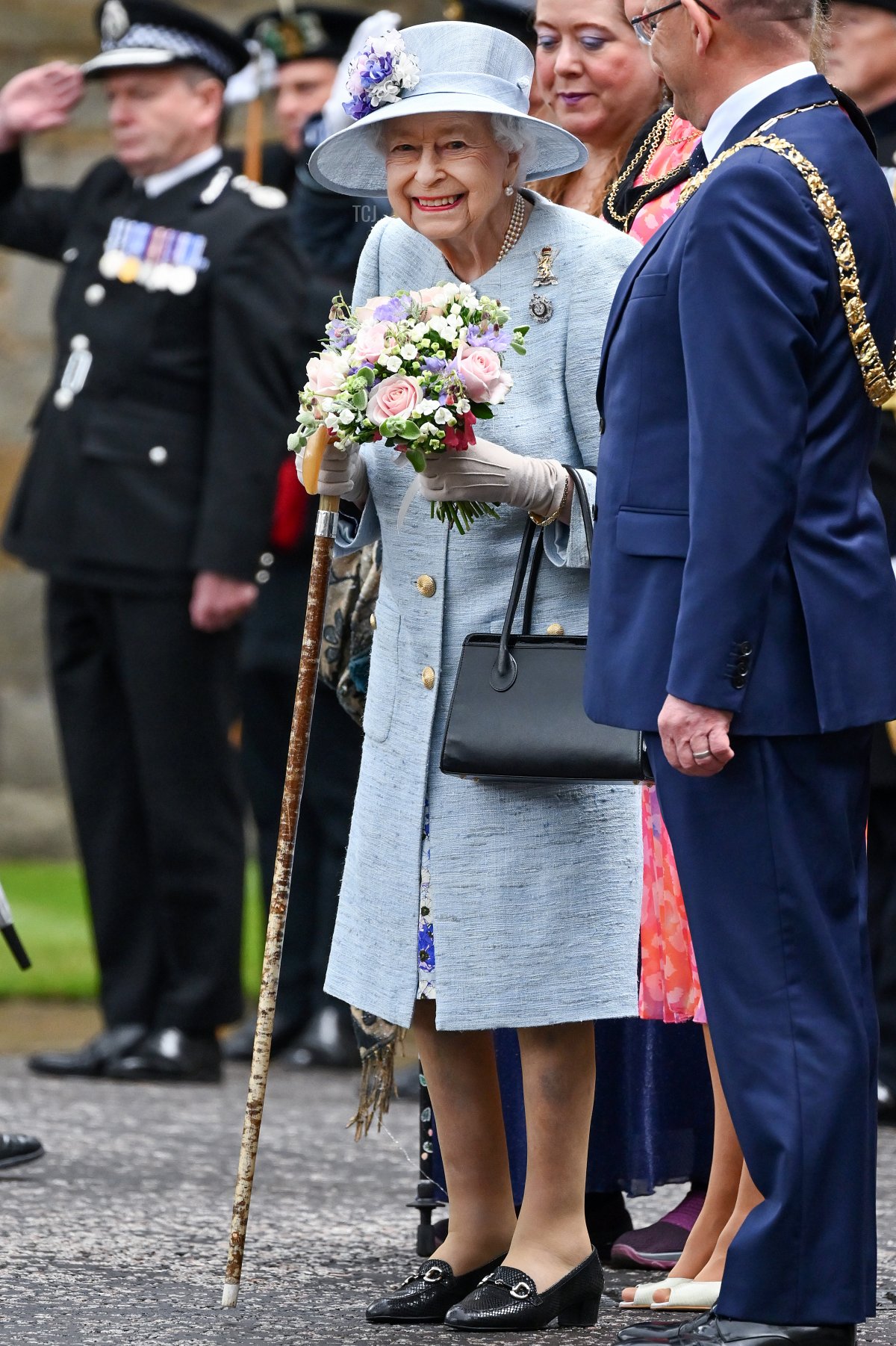 Queen Elizabeth II during the traditional Ceremony of the Keys at Holyroodhouse on June 27, 2022 in Edinburgh, Scotland