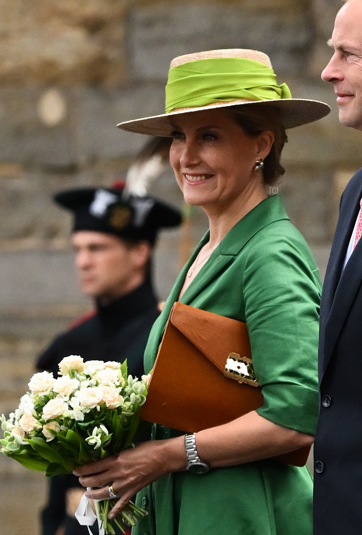 Sophie, Countess of Wessex, Prince Edward and Queen Elizabeth II during the traditional Ceremony of the Keys at Holyroodhouse on June 27, 2022 in Edinburgh, Scotland