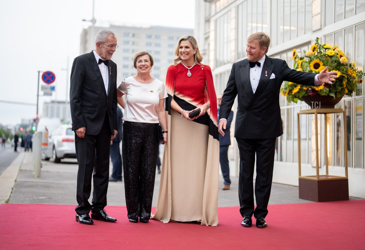 Austrian President Alexander Van der Bellen and his wife Doris Schmidauer, Queen Maxima and King Willem-Alexander of the Netherlands pose for photos as they arrive for a concert at the Konzerthaus in Vienna, Austria on June 28, 2022