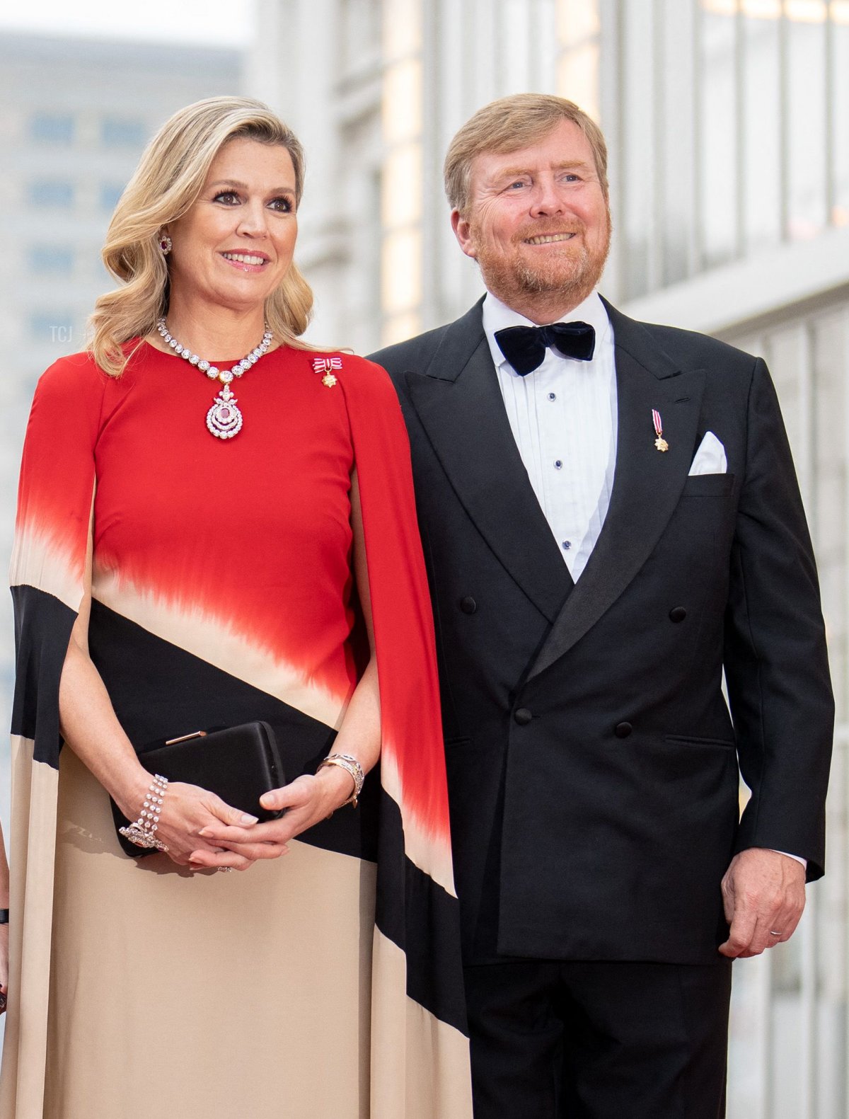 Queen Maxima of The Netherlands and King Willem-Alexander of The Netherlands arrive for a meeting with the Dutch chamber choir at Konzerthaus concert hall on June 28, 2022 in Vienna, Austria
