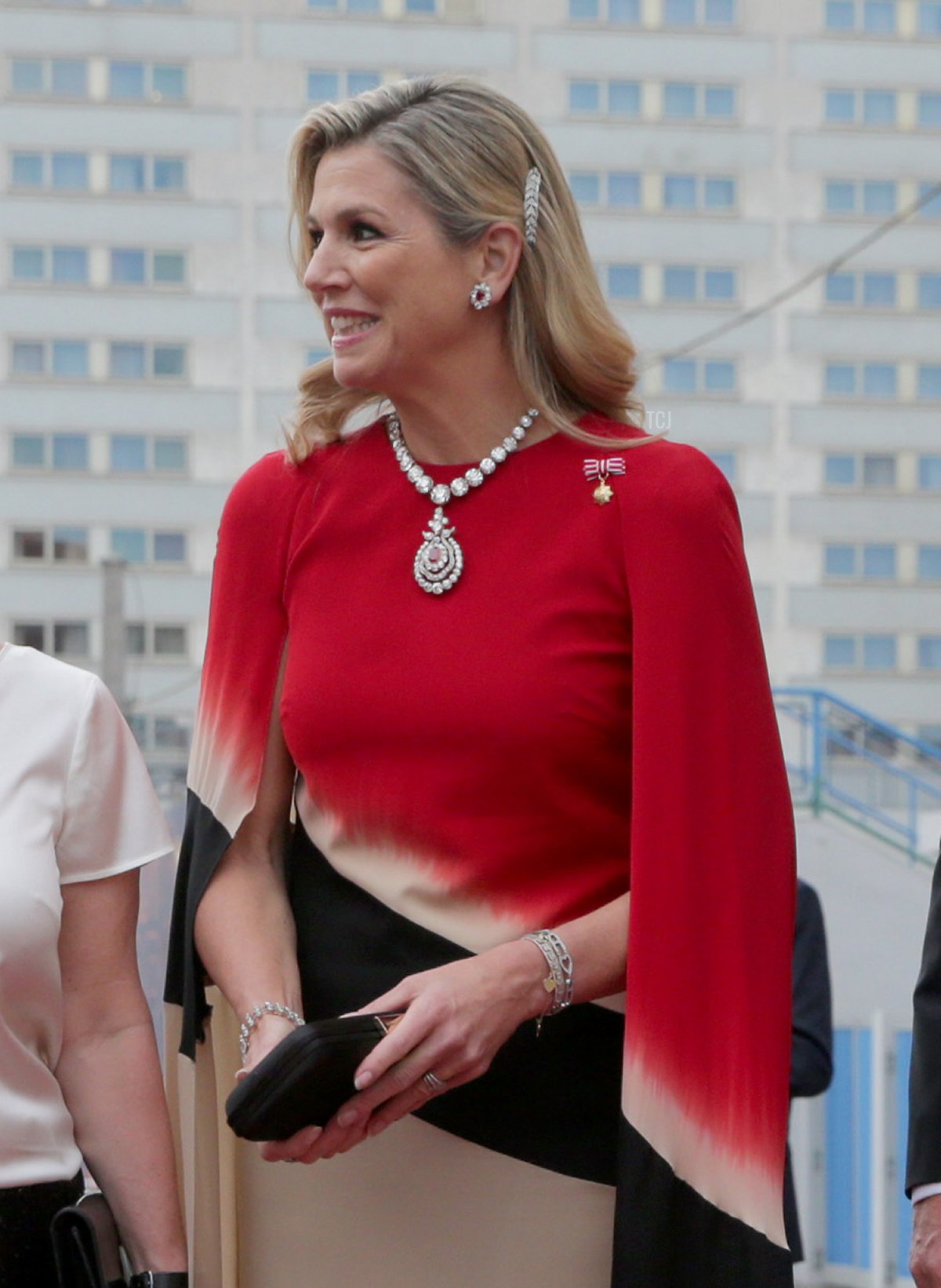 Queen Maxima of The Netherlands arrive for a meeting with the Dutch chamber choir at Konzerthaus concert hall on June 28, 2022 in Vienna, Austria