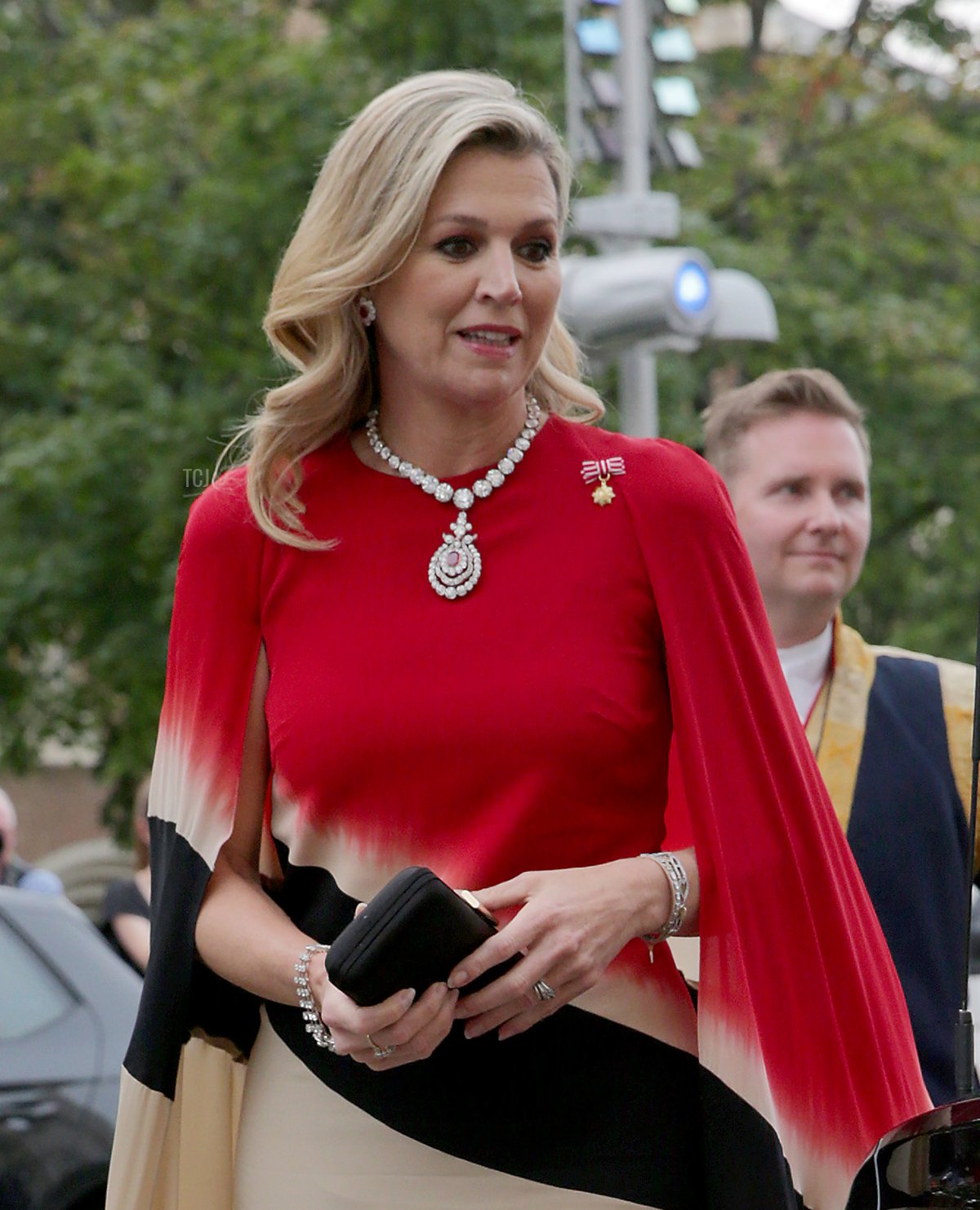 Queen Maxima of The Netherlands arrive for a meeting with the Dutch chamber choir at Konzerthaus concert hall on June 28, 2022 in Vienna, Austria
