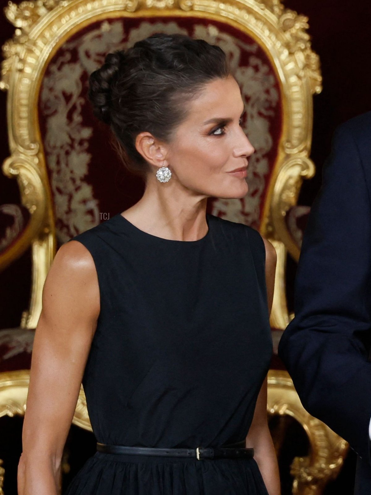 Spain's Queen Letizia, Spain's King Felipe VI and Britain's Prime Minister Boris Johnson pose for pictures before their meeting during the NATO summit, at the Palacio Real in Madrid, on June 28, 2022
