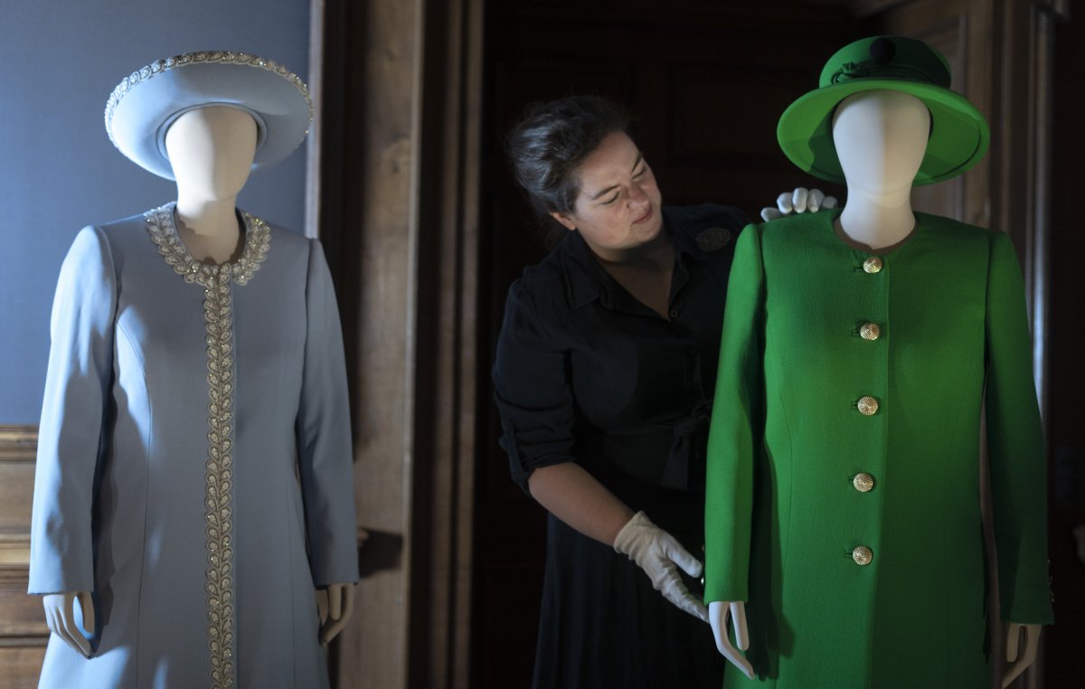 The Queen's Platinum Jubilee outfits go on display for the first time at the Palace of Holyroodhouse, Edinburgh