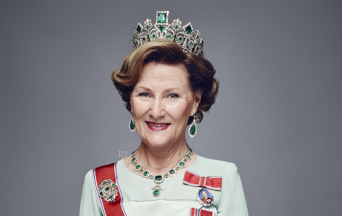 In this handout photo provided by the Royal Court, Queen Sonja of Norway poses for an official photograph from the Royal Court on January 15, 2016 in Oslo, Norway