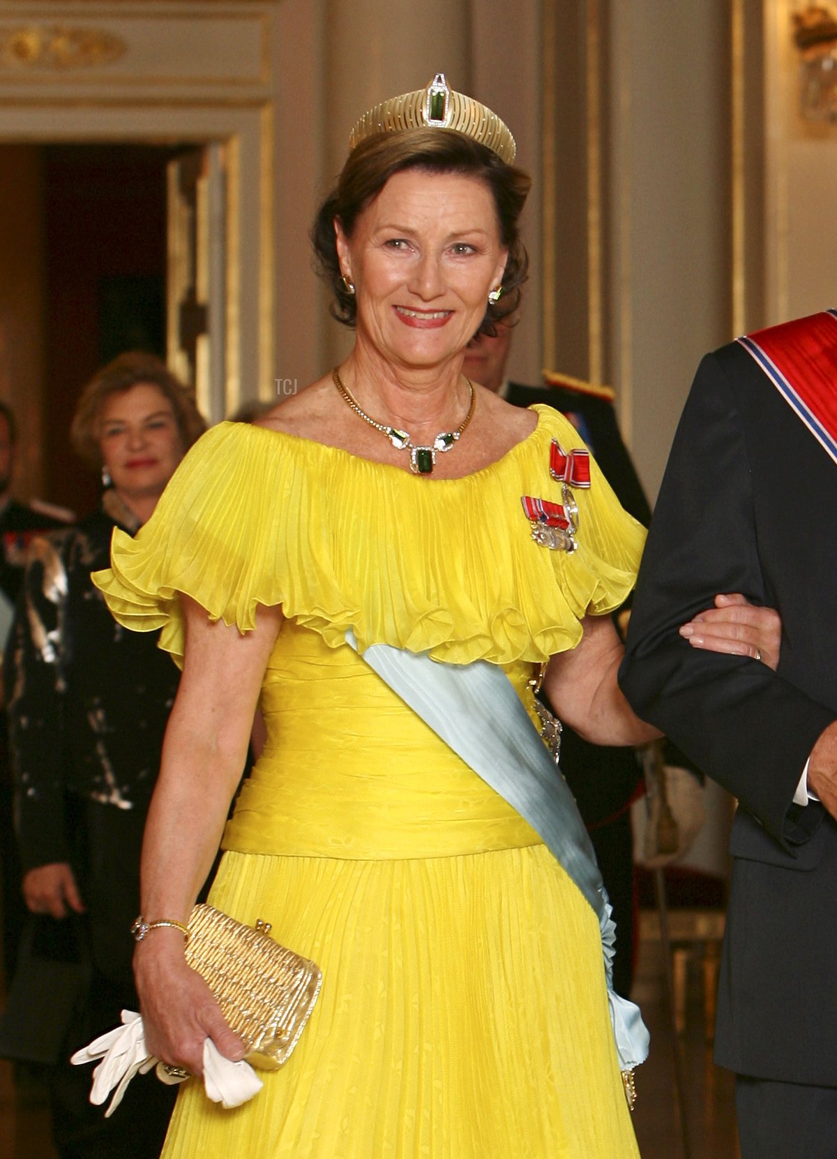 Queen Sonja an Brazilian President Luiz Inacio Lula da Silva arrive for a Gala Dinner at the Royal palace in Oslo 13 September 2007