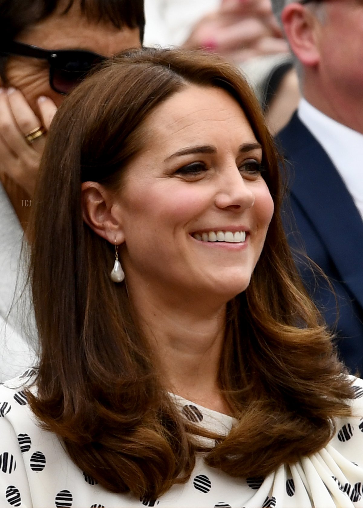 Catherine, Duchess of Cambridge attends day twelve of the Wimbledon Lawn Tennis Championships at All England Lawn Tennis and Croquet Club on July 14, 2018 in London, England