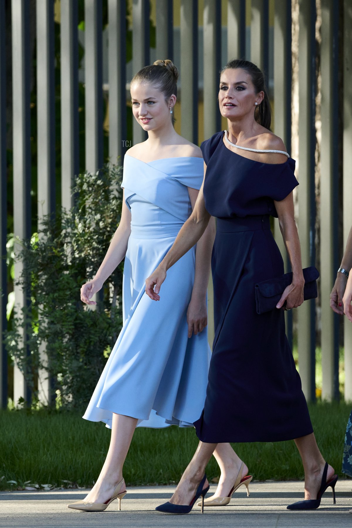Queen Letizia of Spain (R) and Crown Princess Leonor of Spain (L) and Princess Sofia of Spain attend the 'Princesa de Girona' Foundation 2022 awards at the Agbar Foundation on July 04, 2022 in Barcelona, Spain