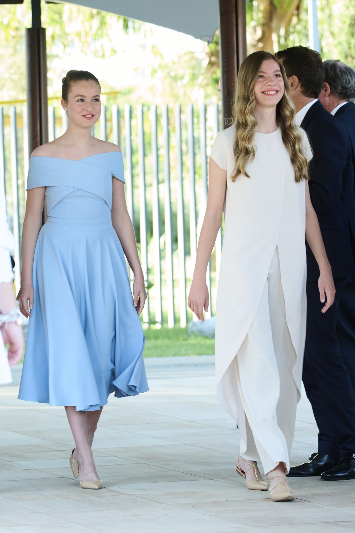 Crown Princess Leonor of Spain (L) and Princess Sofia of Spain (R) attend the 'Princesa de Girona' Foundation 2022 awards at the Agbar Foundation on July 04, 2022 in Barcelona, Spain