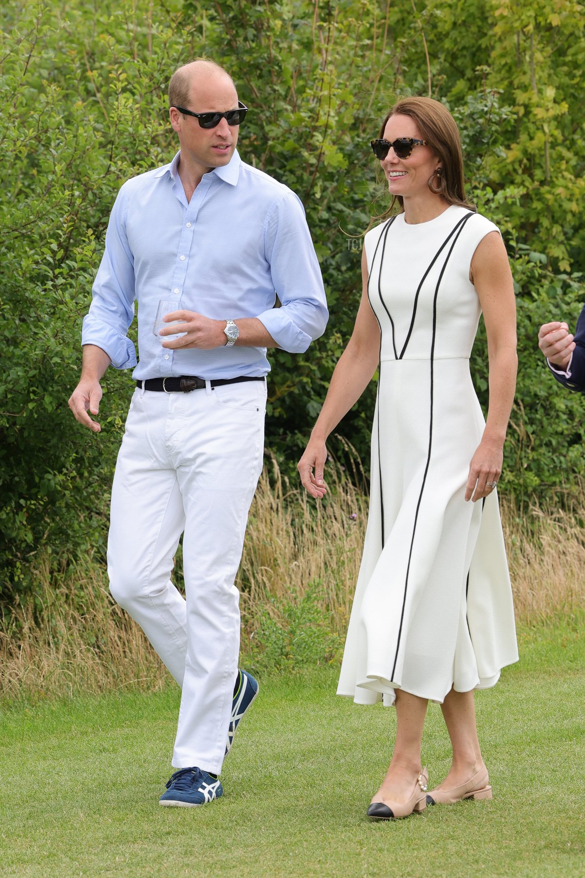 Prince William, Duke of Cambridge and Catherine, Duchess of Cambridge arrive for the Royal Charity Polo Cup 2022 at Guards Polo Club during the Outsourcing Inc. Royal Polo Cup at Guards Polo Club, Flemish Farm on July 06, 2022 in Windsor, England