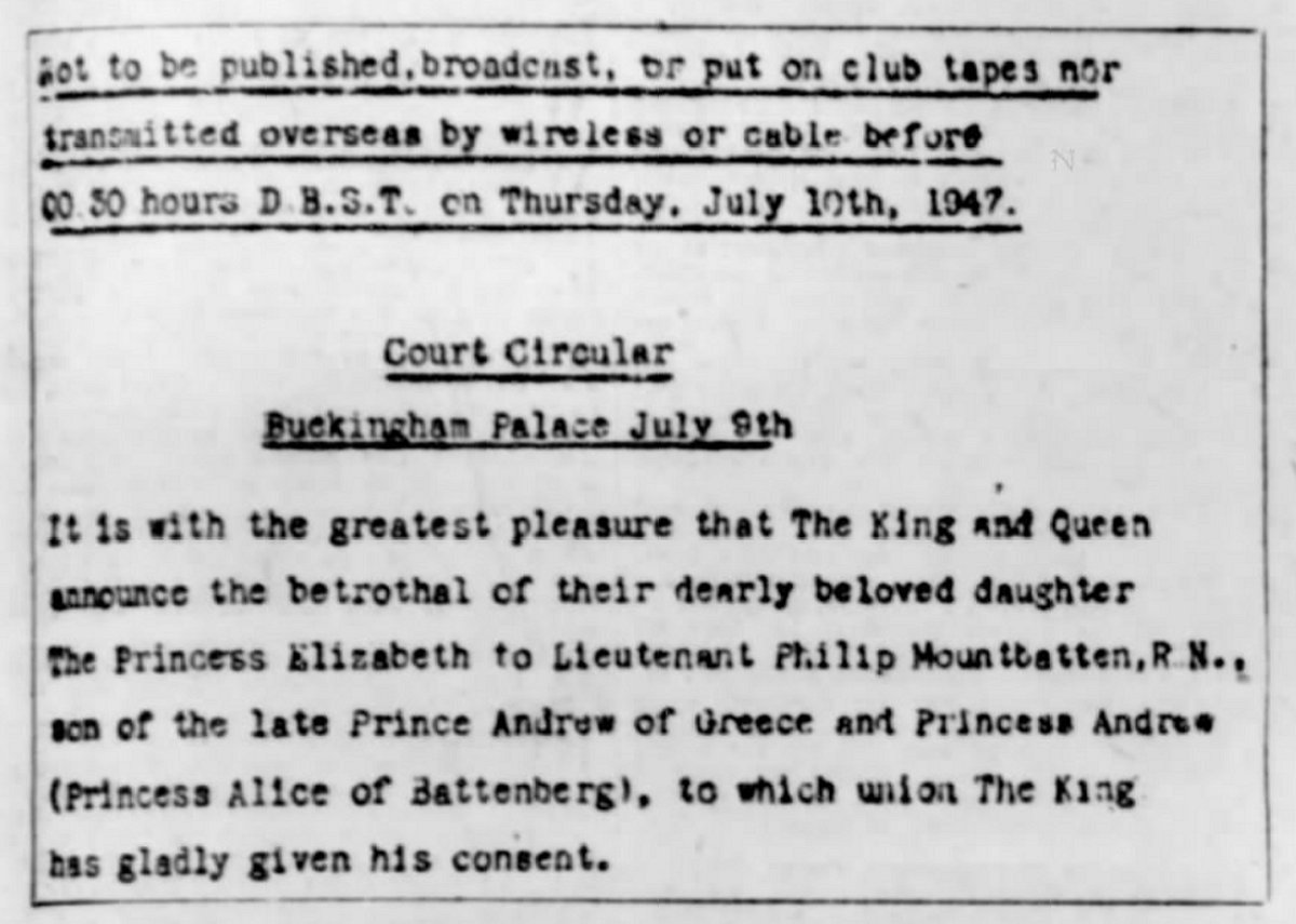 Communication from the Palace, 1947