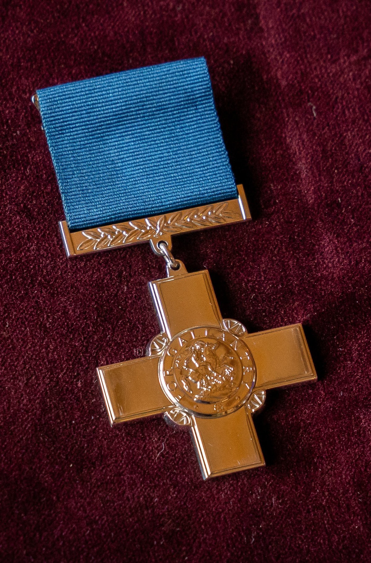 One of the George Cross medals awarded to Britain's National Health Service (NHS), is pictured during an Audience at Windsor Castle, west of London on July 12, 2022