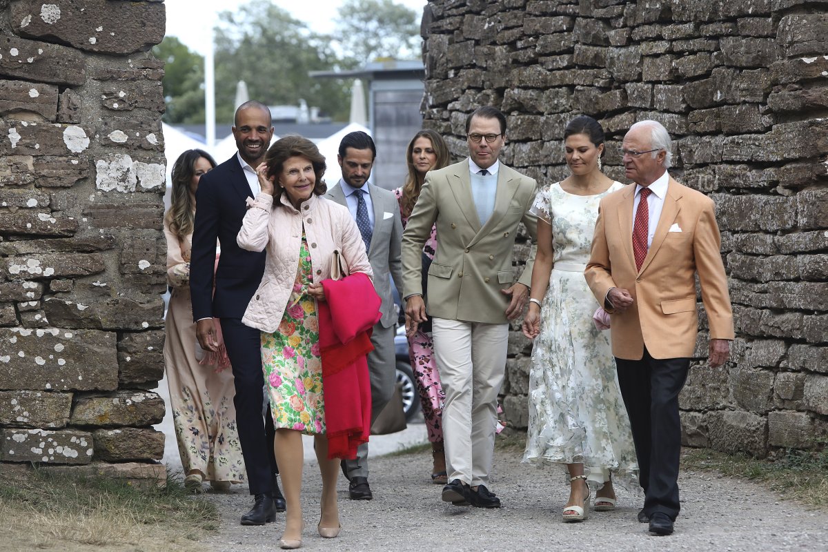 Queen Silvia of Sweden, Prince Daniel of Sweden, Crown Princess Victoria of Sweden and King Carl Gustav of Sweden attend Crown Princess Victoria of Sweden's 45th birthday celebration at Borgholm Castle on July 14, 2022 in Oland, Sweden