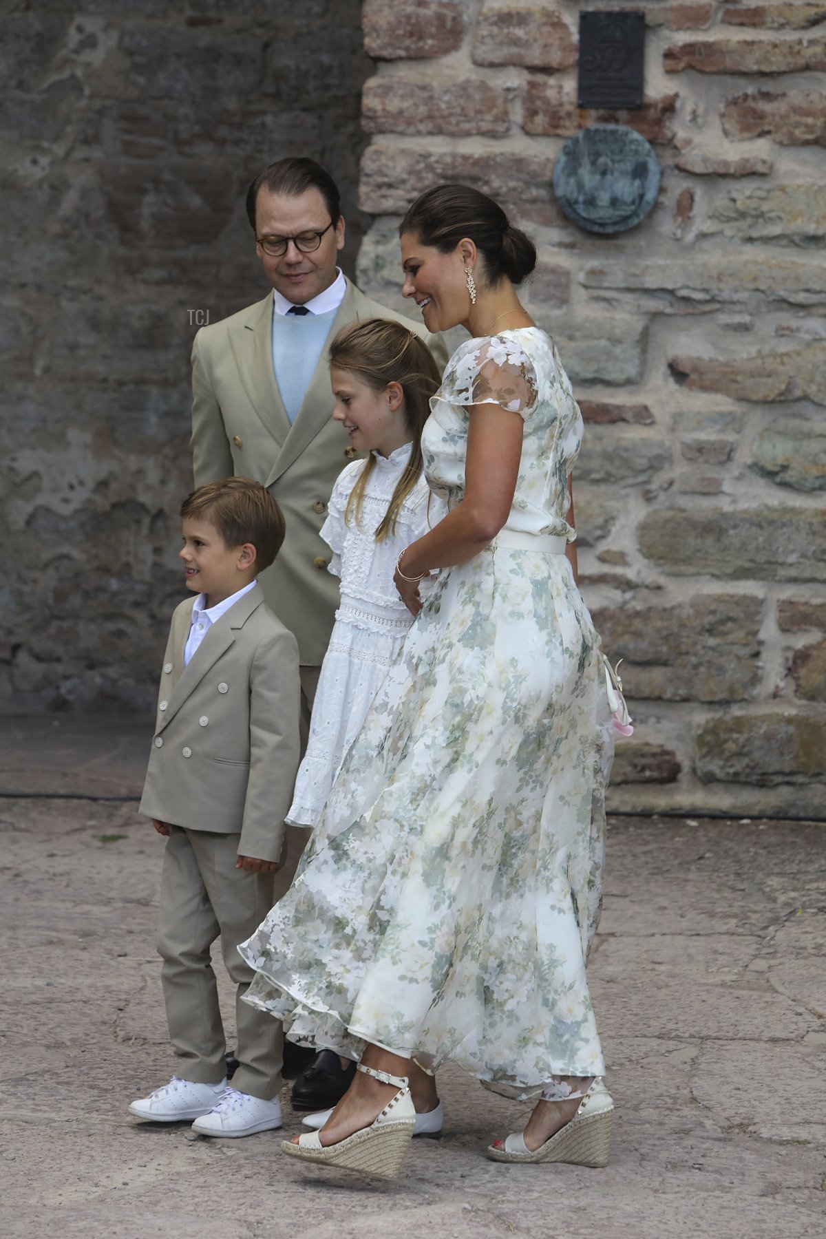 Prince Oscar of Sweden, Prince Daniel of Sweden, Princess Estelle of Sweden and Crown Princess Victoria of Sweden attend Crown Princess Victoria of Sweden's 45th birthday celebration at Borgholm Castle on July 14, 2022 in Oland, Sweden